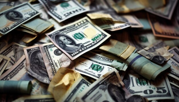 Reichlich vorhandener Papiergeldhaufen ist ein Zeichen für Wohlstand, der durch KI erzeugt wird