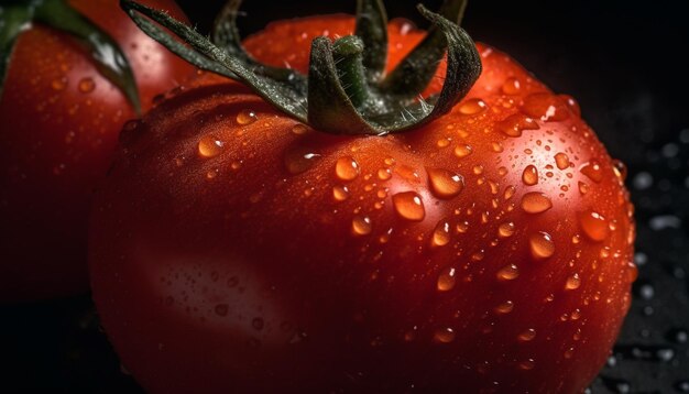 Reife Tomatentropfen nass mit Frische, die von KI erzeugt wird