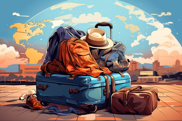 Reisekonzept im Cartoon-Stil mit Gepäck