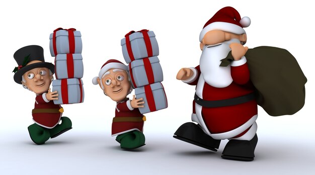 Render eines Weihnachten Elf 3D-Geschenke für Sankt Trage