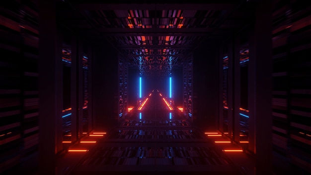 Rendering abstrakten futuristischen Hintergrund mit einem leuchtenden neonblauen und orange Lichtern