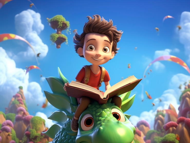 Kostenlose Foto rendering einer cartoon-fantasy-szene mit einem jungen