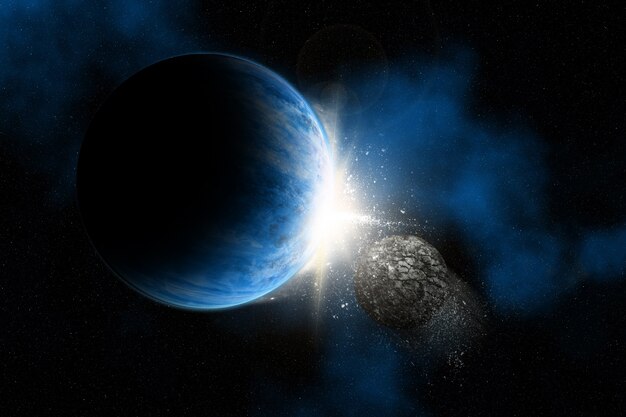Rendern von einem Raum Hintergrund 3D mit fiktiven Planeten Asteroid Felsen