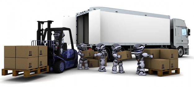 Rendern von Roboter-3D ist ein Lift Truck Driving