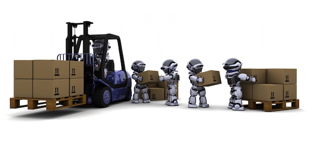 Rendern von Roboter-3D ist ein Lift Truck Driving