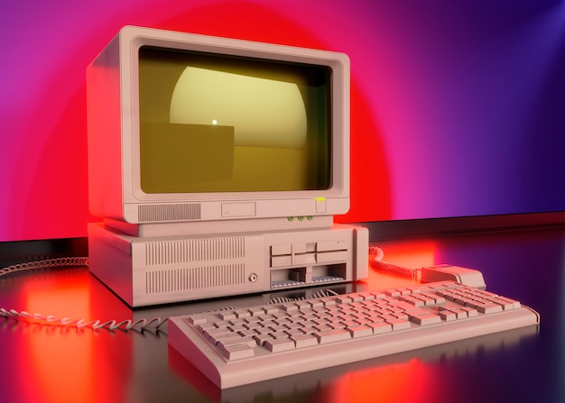 Kostenloses Foto retro-computer auf dem schreibtisch im innenbereich