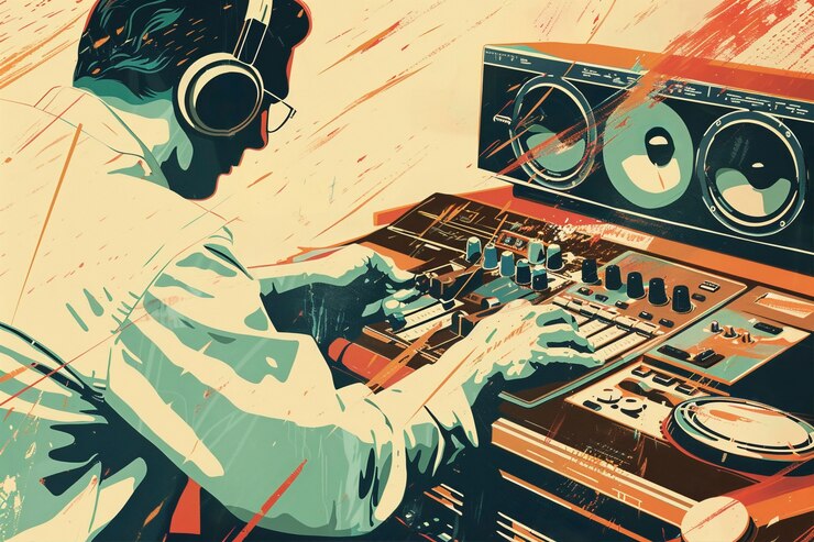 Kostenlose Foto retro-digitale illustration einer person, die funktechnologie verwendet