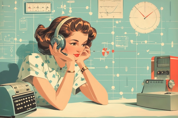Kostenlose Foto retro-digitale illustration einer person, die funktechnologie verwendet