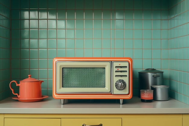 Kostenloses Foto retro-mikrowellen in der küche
