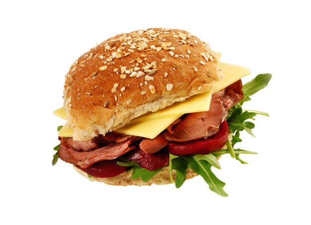 Roastbeef und Käse Brötchen Sandwich