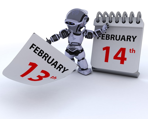 Kostenloses Foto roboter mit kalender, 14. februar