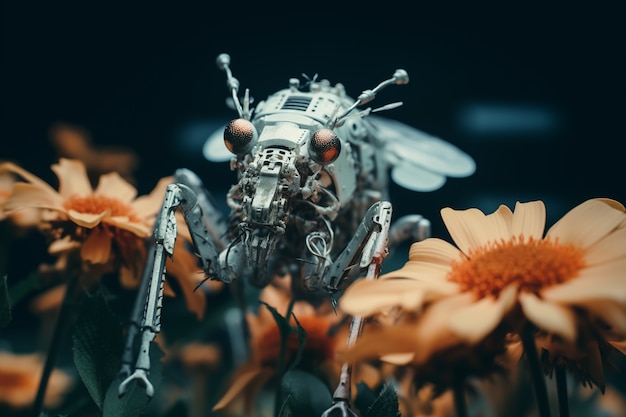Roboterinsekt mit Blumen