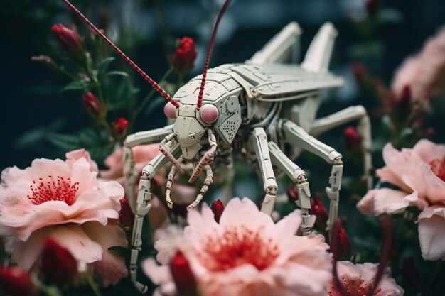 Roboterinsekt mit Blumen