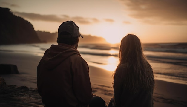 Romantik, die unter dem sonnenbeschienenen Abendhimmel blüht, der von KI erzeugt wird