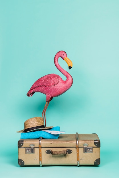 Kostenloses Foto rosa flamingo auf reisezubehör