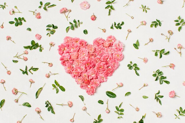 Rosa Herzform aus Blumen gemacht