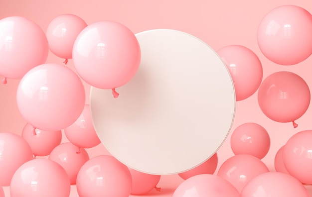 Rosa Luftballons mit runder leerer Leinwand