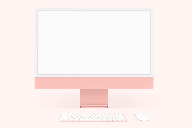 Kostenloses Foto rosa weibliches computer-desktop-bildschirm digitales gerät mit designraum