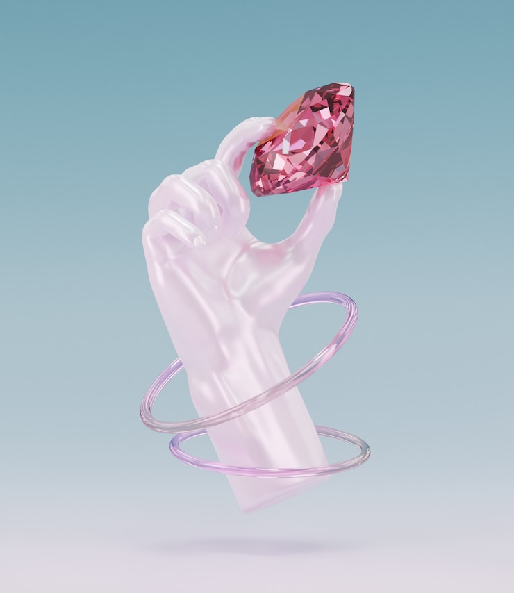 Kostenlose Foto rosafarbener diamant mit handhintergrund