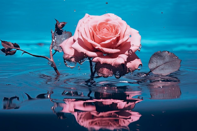 Kostenloses Foto rose mit fließendem wasser und himmel im hintergrund