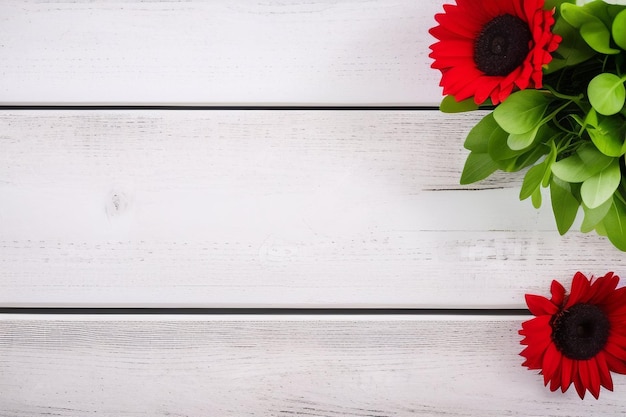 Kostenloses Foto rote blumen in einer vase auf einem weißen holztisch