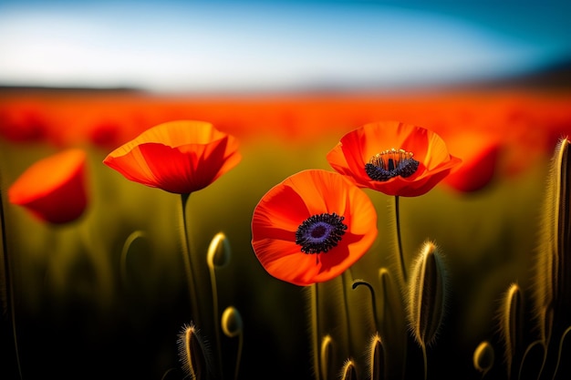 Rote Mohnblumen in einem Feldtapeten