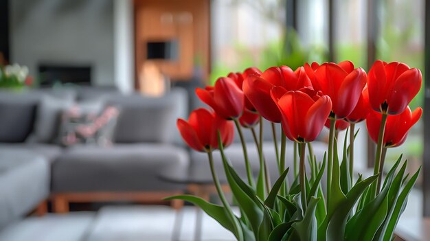 Rote Tulpen in einem modernen Interieur