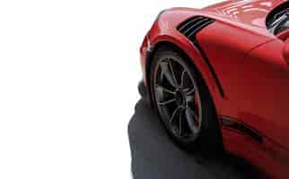 Kostenloses Foto rote vorderansicht des sportwagens, schwarzes rad mit metallischer silberner farbe.