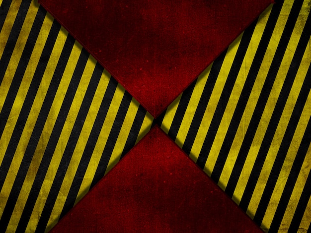 Roter Metallhintergrund im Grunge-Stil mit gelben und schwarzen Warnstreifen