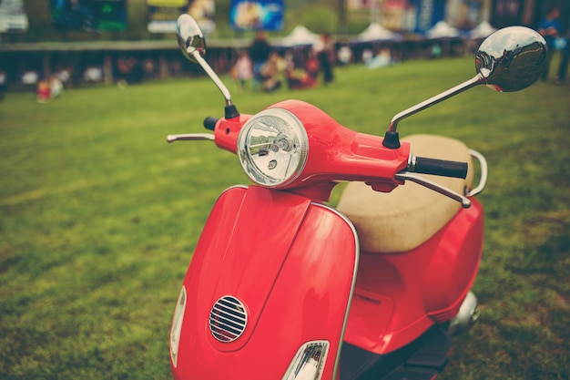 Roter Retro- Roller auf Gras