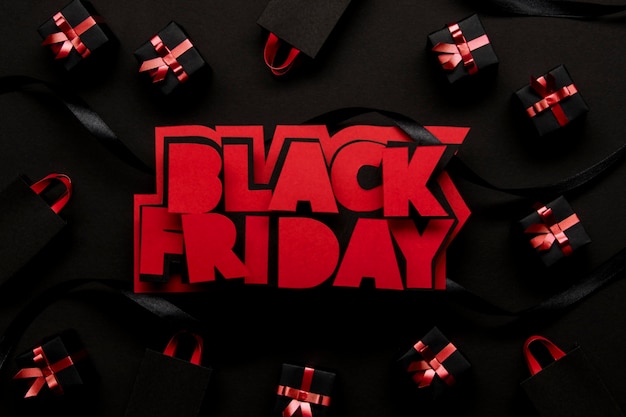 Roter schwarzer Freitag und Geschenkboxen Draufsicht