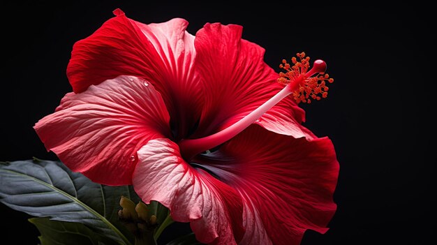 Rotweißer Hibiskus auf schwarzem Hintergrund