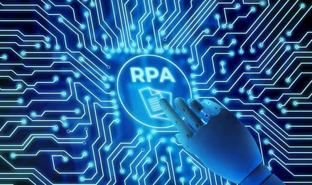 Rpa-Konzept mit hellem Licht und Roboterhand