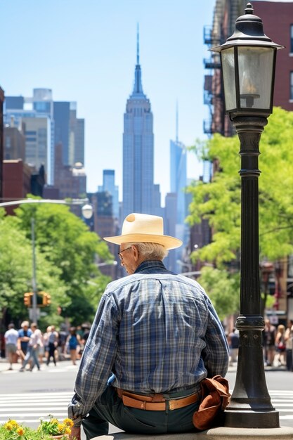 Rückansicht eines alten Mannes, der in New York sitzt