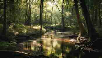 Kostenloses Foto ruhige landschaft mit grünen bäumen am fließenden wasser, das von ki erzeugt wird