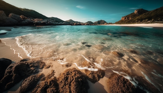 Kostenloses Foto ruhige meereslandschaft in der abenddämmerung, ein perfekter urlaub, der von ki generiert wird