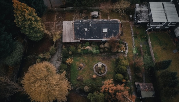 Ruhige Szene aus herbstlichem Wald und Wasser, erzeugt durch KI