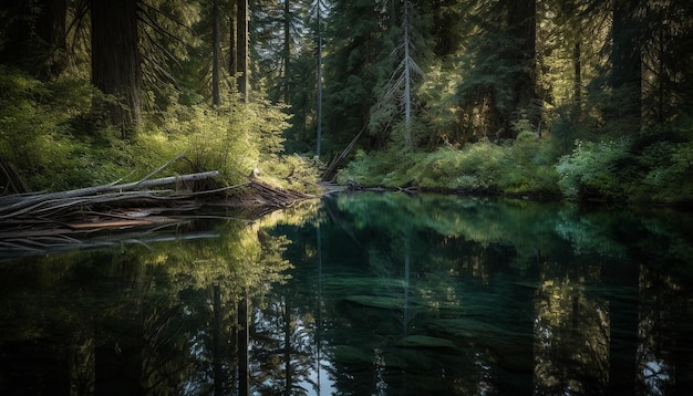 Kostenloses Foto ruhige szene eines grünen waldes mit fließendem wasser und reflexion, erzeugt durch künstliche intelligenz