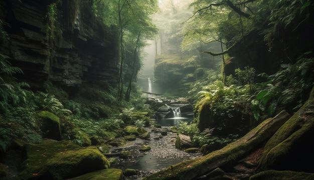 Kostenloses Foto ruhige szene eines tropischen regenwaldes mit fließender wasserbewegung, erzeugt durch ki