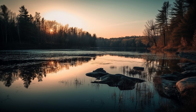 Kostenloses Foto ruhige szene von baum am wasserrand, generiert von ki