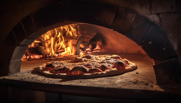 Kostenloses Foto rustikale holzofenpizza aus dem steinofen mit frischem mozzarella, erzeugt von ki