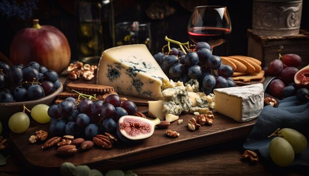 Rustikale käseplatte mit gourmetvariation und von ki generiertem wein ...