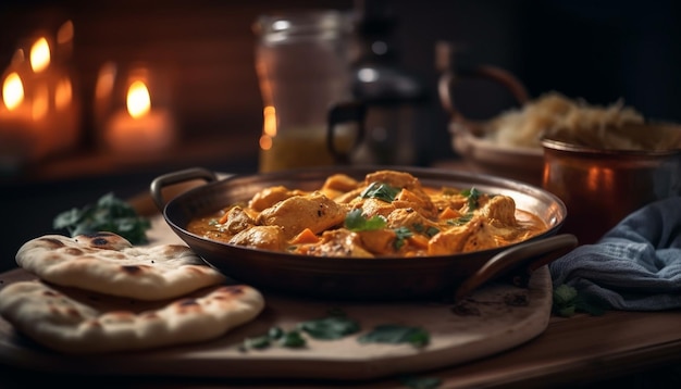 Rustikale Mahlzeit, die drinnen gekocht wird, gesundes Gemüsefleisch, das von KI erzeugt wird