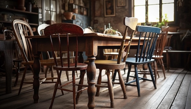 Kostenloses Foto rustikale metallstühle schmücken den modernen esstisch in einem gemütlichen pub von ai