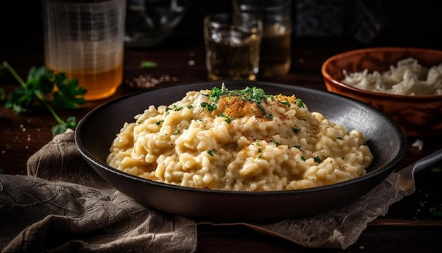 Kostenloses Foto rustikales vegetarisches risotto mit parmesankäse und petersilie von ai