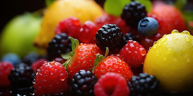 Kostenloses Foto saftige zitrusfrüchte und beeren, die mit süßwassertropfen glänzen