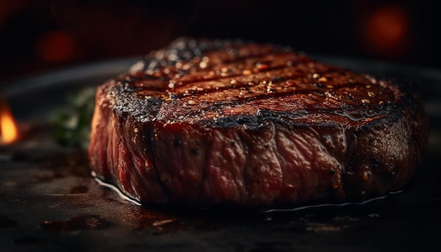 Kostenloses Foto saftiges gegrilltes steak, das über einem von ki erzeugten feuer selten gegart wird