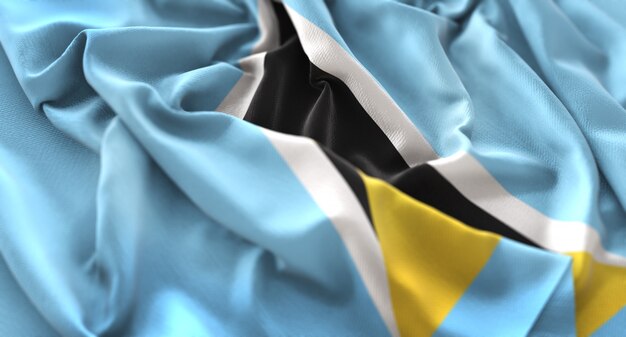 Saint Lucia Flagge gekräuselt Winken Makro Nahaufnahme Shot
