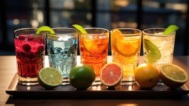 Sammlung von Shots mit Orangensirup und Fruchttopping