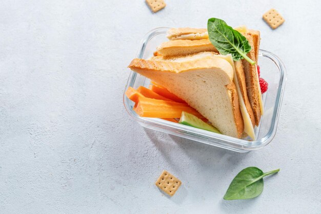 Sandwich-Mittagessen mit Gemüse zum Mitnehmen